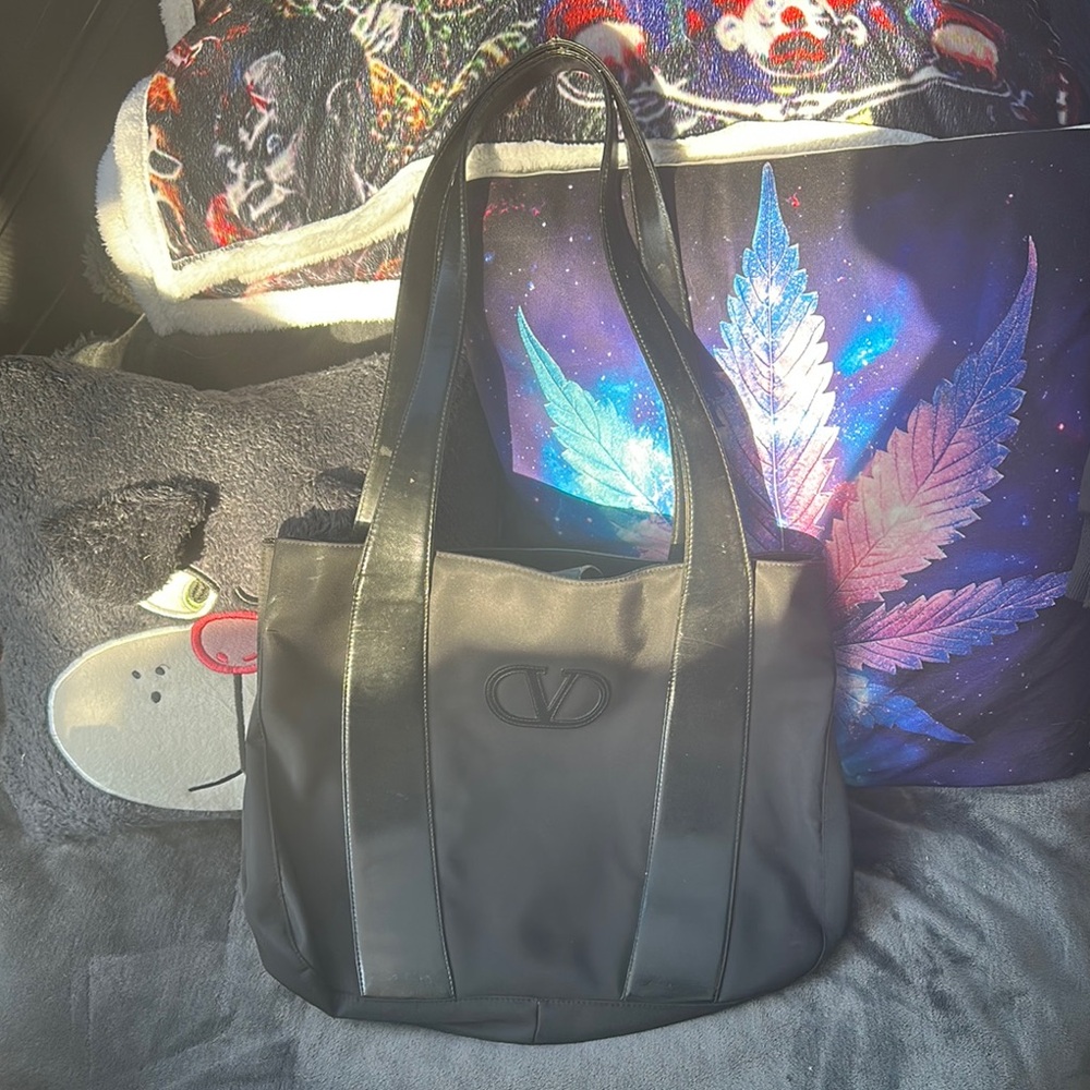 Valentino Black nylon Tote Bag with V Logo leather details damaged